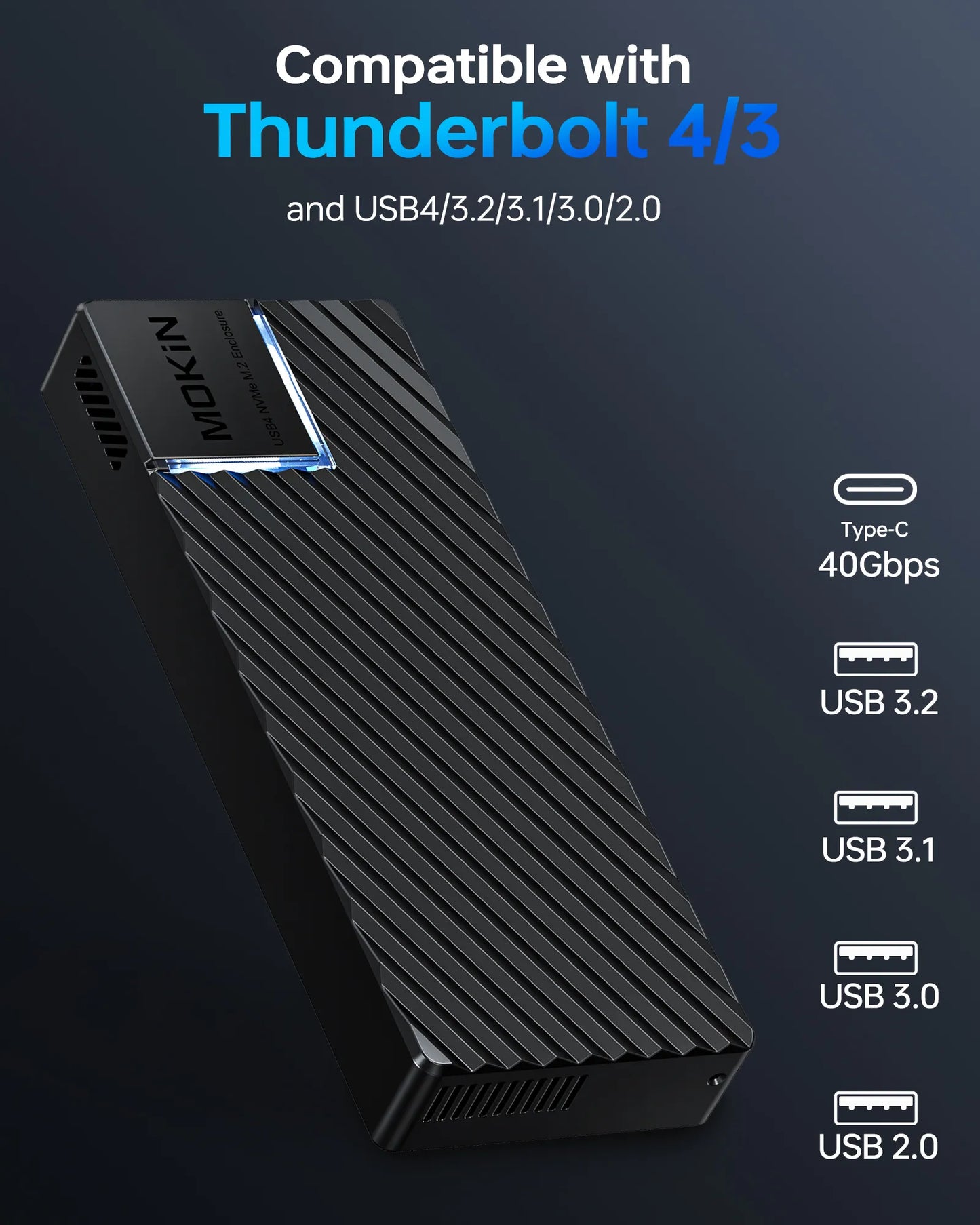 MOKiN 40Gbps M.2 NVMe Enclosure with Cooling Fan For MacBook