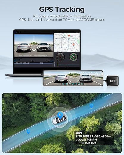 AZDOME PG18S 2CH Mirror Dash Cam 4K with 12" Touch Screen WDR Night Vision Parking Assistance