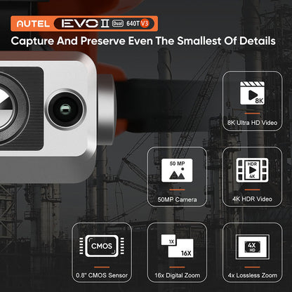 Autel Robotics EVO II Dual 640T V3 Rugged Bundle 640x512 Infrared Thermal Imaging Camera 0.8" CMOS 8K Camera Professional Quadcopter