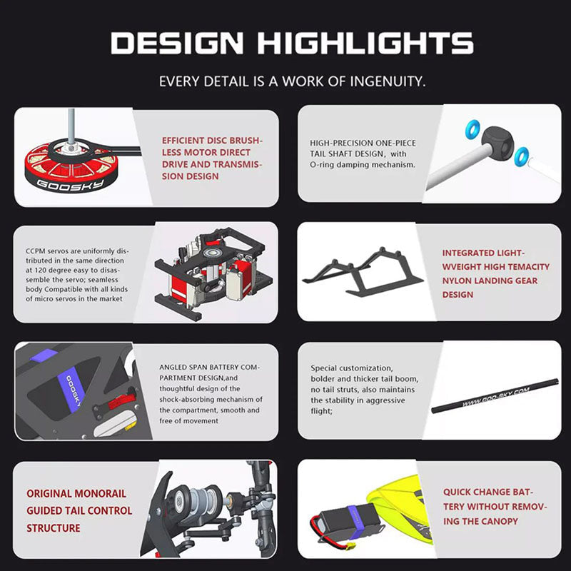 GooSky RS4 Venom Kit Version 6CH 3D Direct Drive Brushless Motor 400 Class Flybarless RC Helicopter