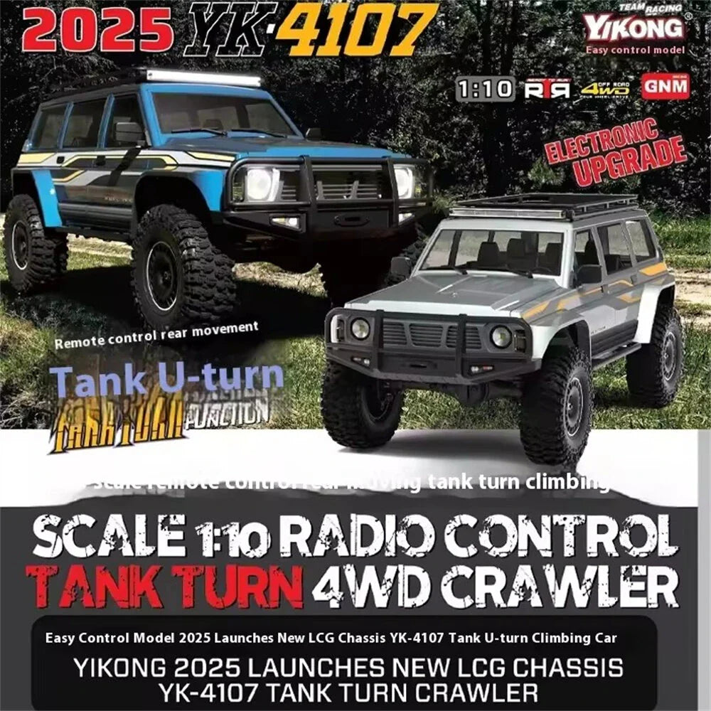 YIKONG YK4107 1/10 4WD RC Car Rock Crawler Two Speed Differential Lock LCG Chassis Tank Turn LED Lights Off-Road Climbing Truck