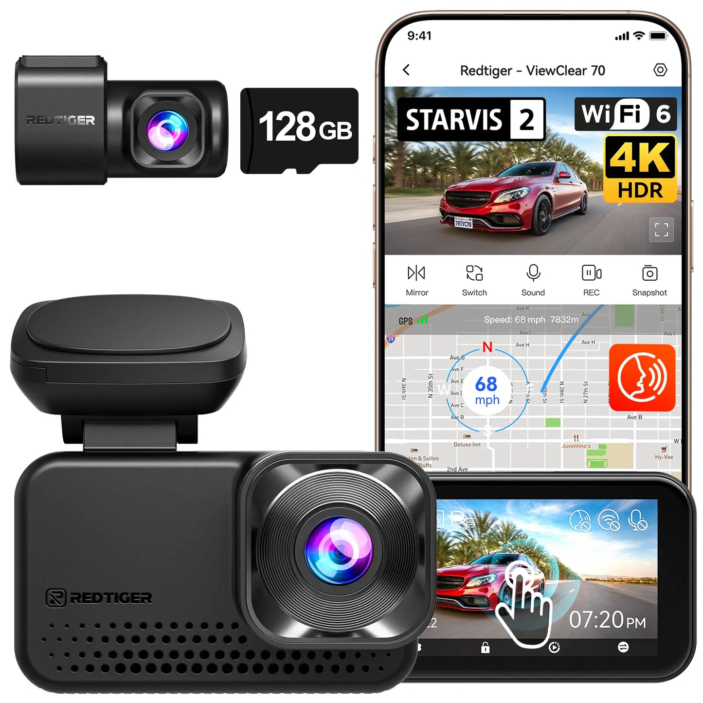 Redtiger View Clear 70 4K+2.5k Superior Night View 5.8Ghz WiFi 6 Dash Cam