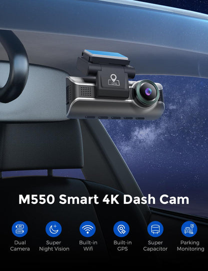 AZDOME M550 Pro 2CH Dash Cam 4K with  3.19'' Screen IR Night Vision 24H Parking Mode