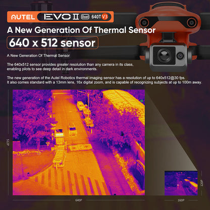 Autel Robotics EVO II Dual 640T V3 Rugged Bundle 640x512 Infrared Thermal Imaging Camera 0.8" CMOS 8K Camera Professional Quadcopter