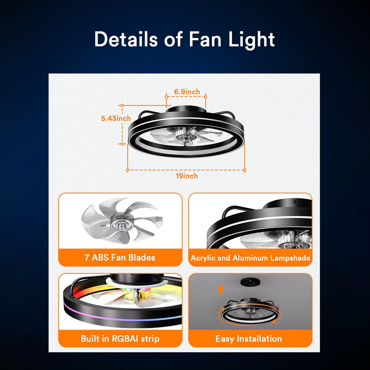 Lumary Smart LED  Fan with Night Light Black