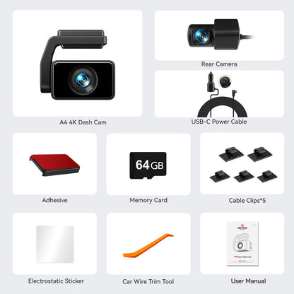 Redtiger A4 4K+1080P 5.8GHz WIFI Voice Control Dash Cam