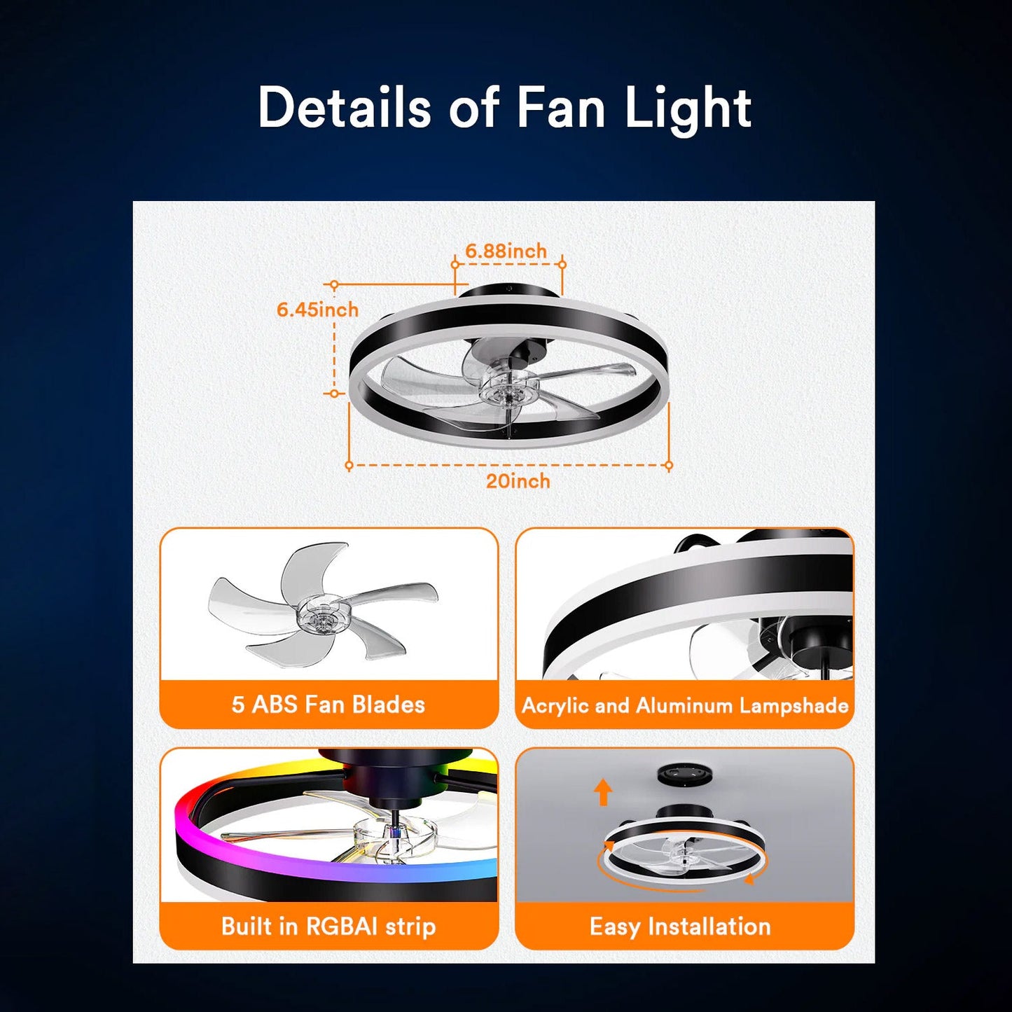 Lumary Smart Ceiling Fans with Lights Black