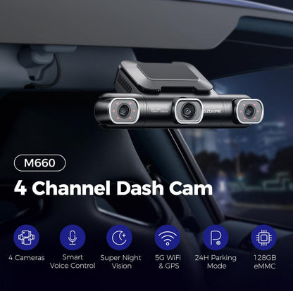 AZDOME M660 4CH Dash Cam 2K with Smart Voice Control 128GB eMMC 24H Parking Mode