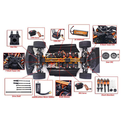 ZD Racing EX07 1/7 4WD RC Car High-Speed 130km/h Professional Flat Drift Sports Car Electric RC Model Toys Gift