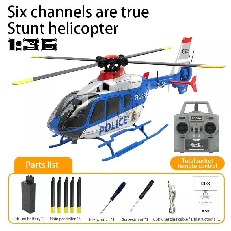 RCERA EC135 C123 RC Helicopter 4CH 6-Axis Gyro Direct drive dual brushless optical flow positioning Air pressure fixed altitude true ducted Helicopter