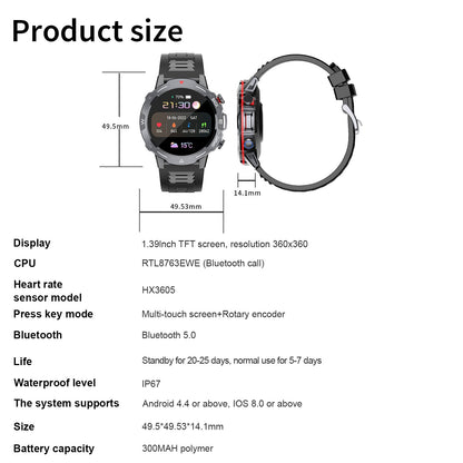 G102 Outdoor Smart Watches for Men Bluetooth Call Fitness Tracker Military Watch Waterproof Sports Watch for Men