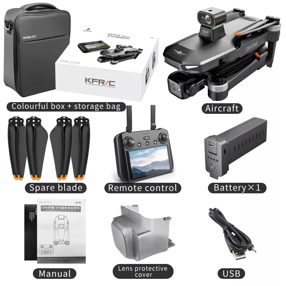 KF104 MAX2 NEW 8K Drone EIS Camera 3-Axis Gimbal Intelligent Obstacle Avoidance 5G GPS Quadcopter with Screen Remote control