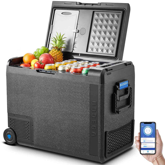 BODEGACOOLER Electric Car Fridge and Freezer Dual Compartment with Wheels 61QT