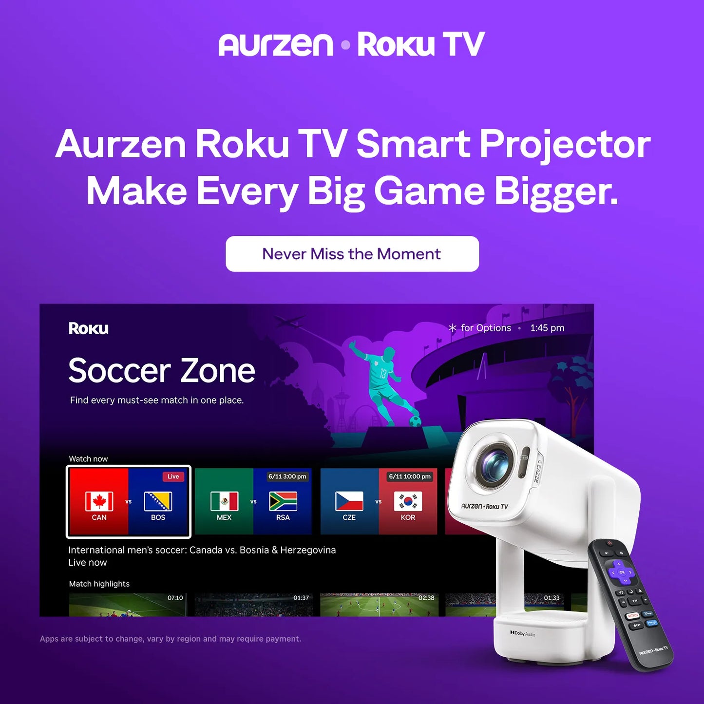 Aurzen EAZZE D1R air Portable Roku TV Smart Projector