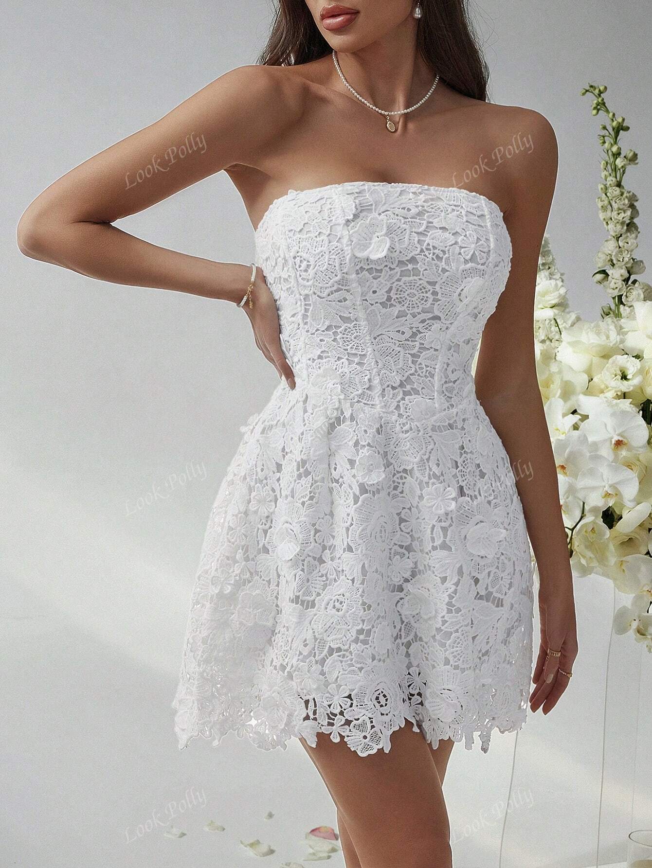 Elegant, Sexy French Style White Strapless Bodycon Short Dress For Weddings, Parties, And Formal Events