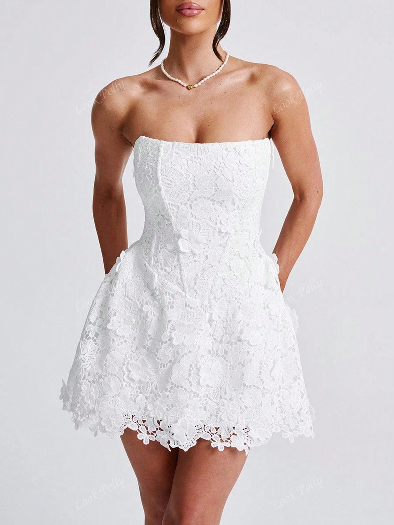 Elegant, Sexy French Style White Strapless Bodycon Short Dress For Weddings, Parties, And Formal Events