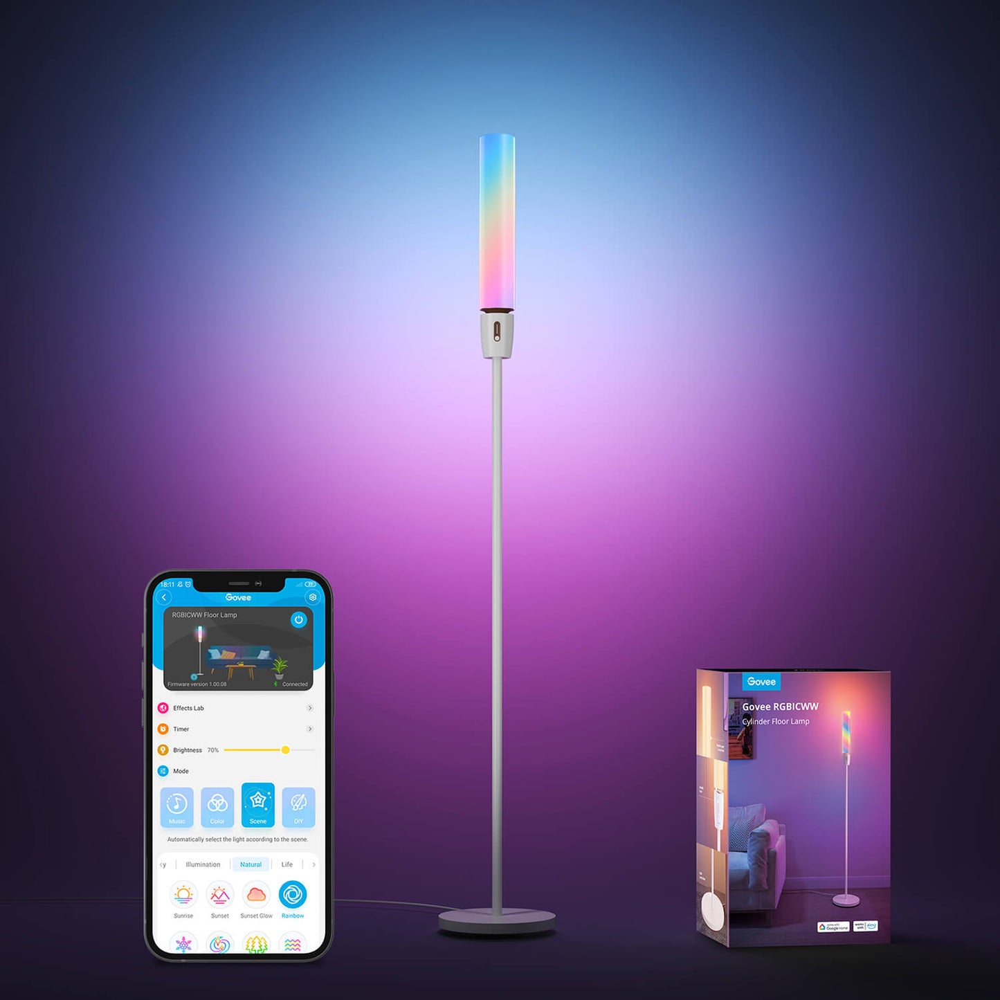 Refurbished Govee RGBICWW Cylinder Floor Lamp