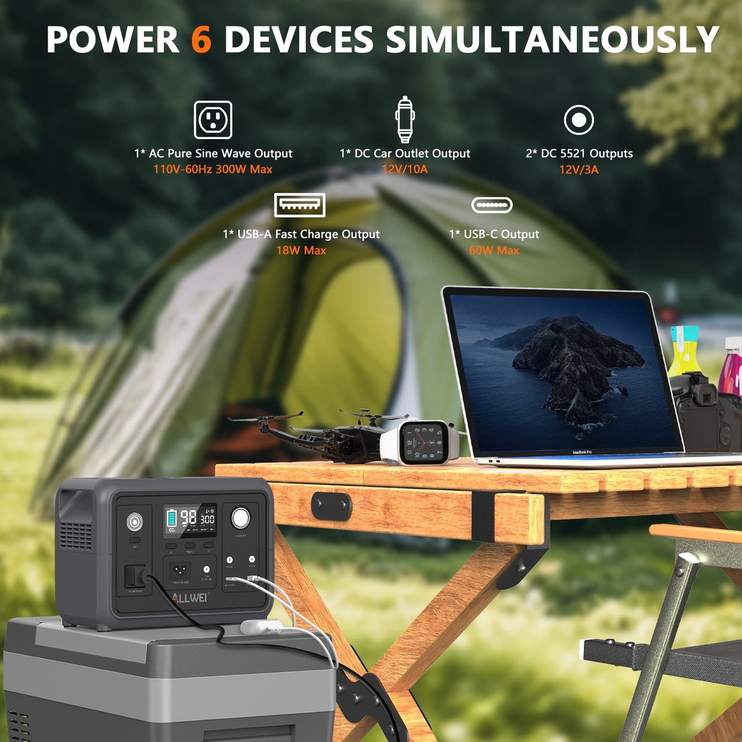 ALLWEI Portable Power Station - 300W | 256Wh (100W Solar Panel Optional)