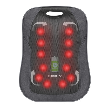 Comfier Cordless Back Massager with Heat, Rechargeable Shiatsu Massage Chair Pad CF-1902C-CA