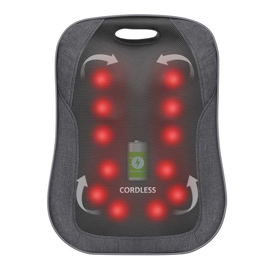 Comfier Cordless Back Massager with Heat, Rechargeable Shiatsu Massage Chair Pad CF-1902C-CA