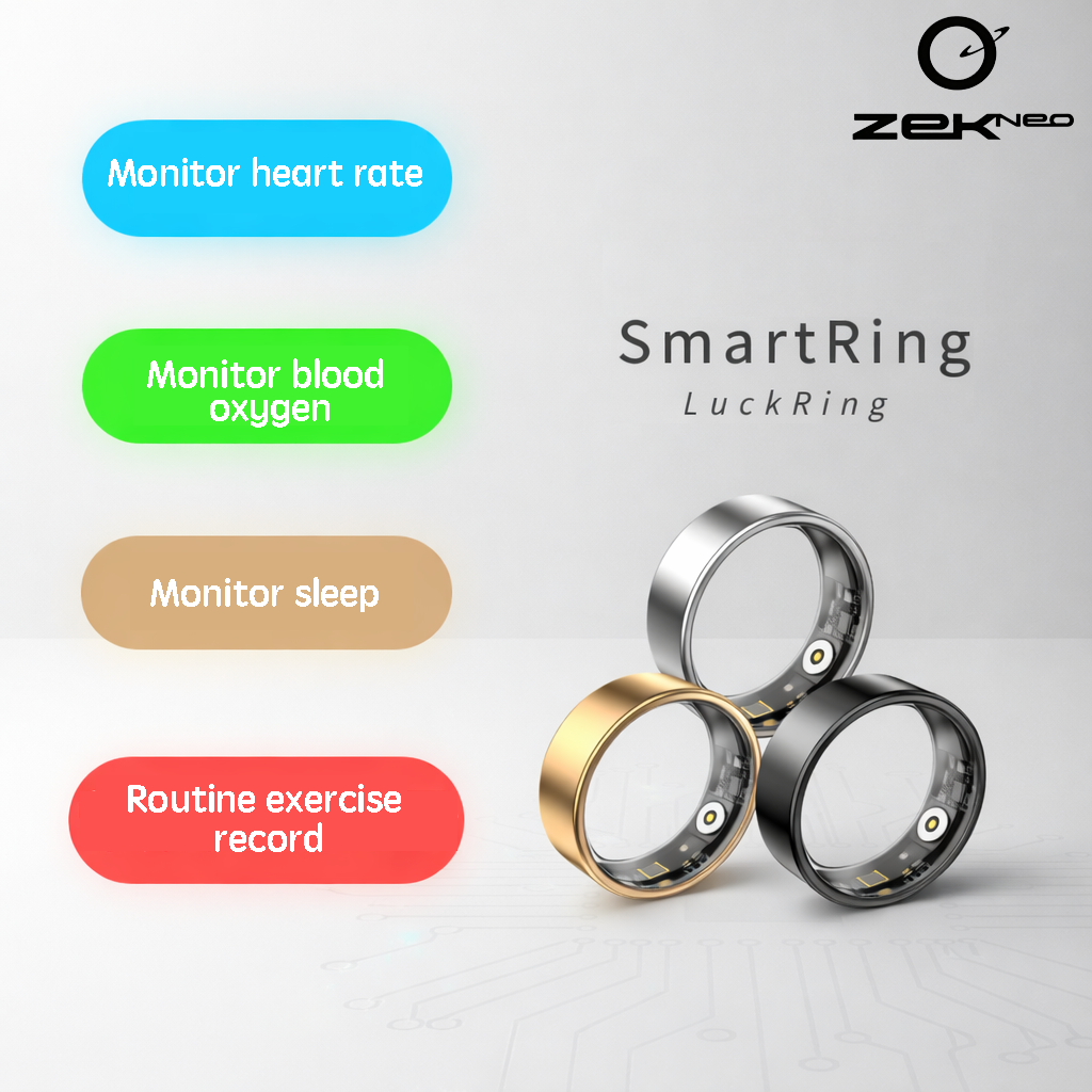 BKC × ZekNeo Smart Ring,Featuring Stress and Sleep Monitoring Functions, Compatible with iOS and Android,Waterproof Fitness Tracker(No Subscription)