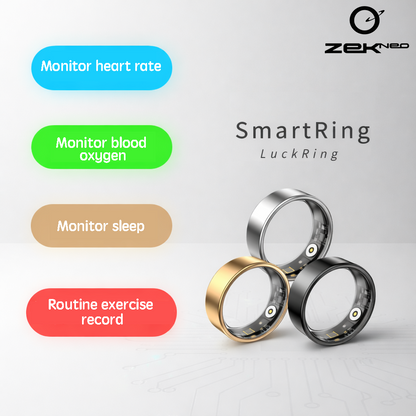 BKC × ZekNeo Smart Ring,Featuring Stress and Sleep Monitoring Functions, Compatible with iOS and Android,Waterproof Fitness Tracker(No Subscription)