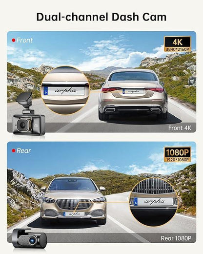 Arpha D25 2CH Dash Cam 5K with 128GB eMMC Voice Control 3'' Touch Screen