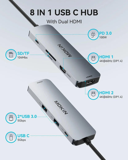 MOKiN 8 IN 1 Laptop Docking Station USB-C to Dual HDMI Adapter