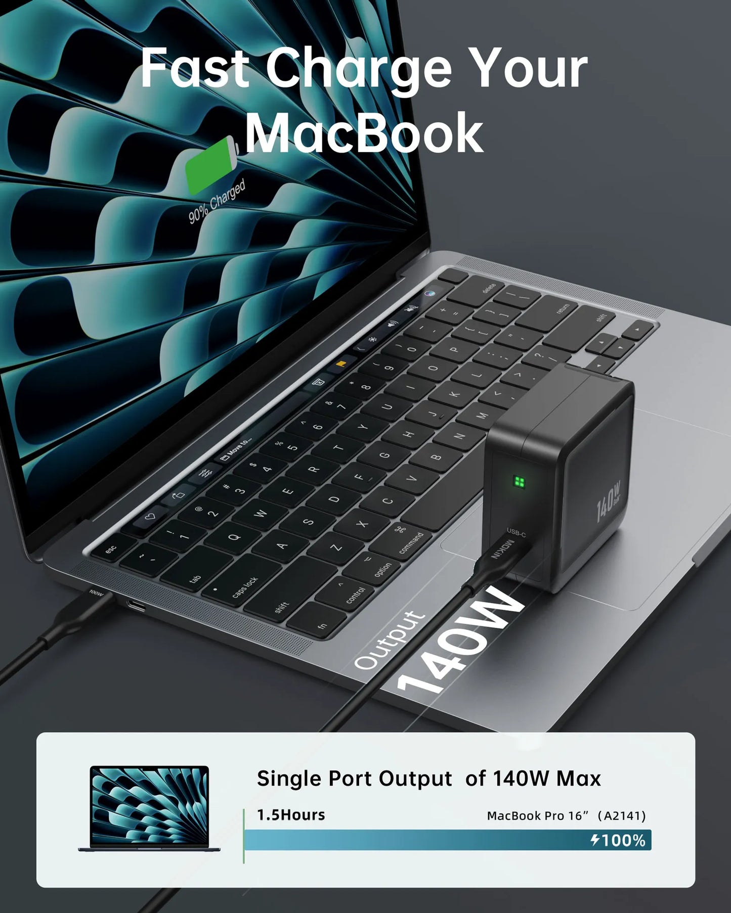 MOKiN 140W USB-C Charger - Fast Charging for iPhones, Laptops, Tablets