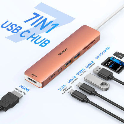 MOKiN 7 in 1 USB-C Dongle with HDMI/PD/USB/SD/TF Ports