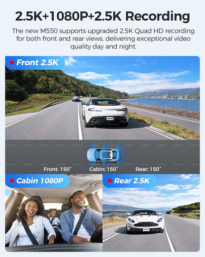 AZDOME M550 3CH Dash Cam 4K with 3.19" Screen IR Night Vision 24H Parking Mode