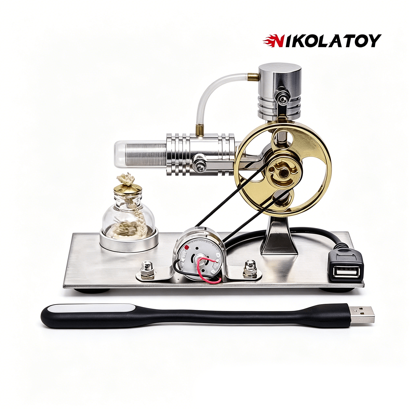 L-Type Stirling Engine Model - Power Generation+LED Light