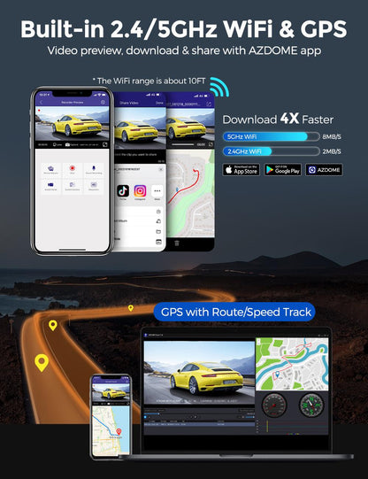 AZDOME M550 Pro 2CH Dash Cam 4K with  3.19'' Screen IR Night Vision 24H Parking Mode