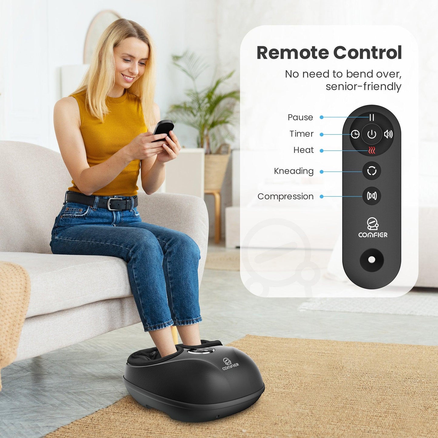 Comfier 2025 Upgraded Shiatsu Foot Massager Machine with Remote, Deep Kneading Feet Massager with Heat CF-5003RC