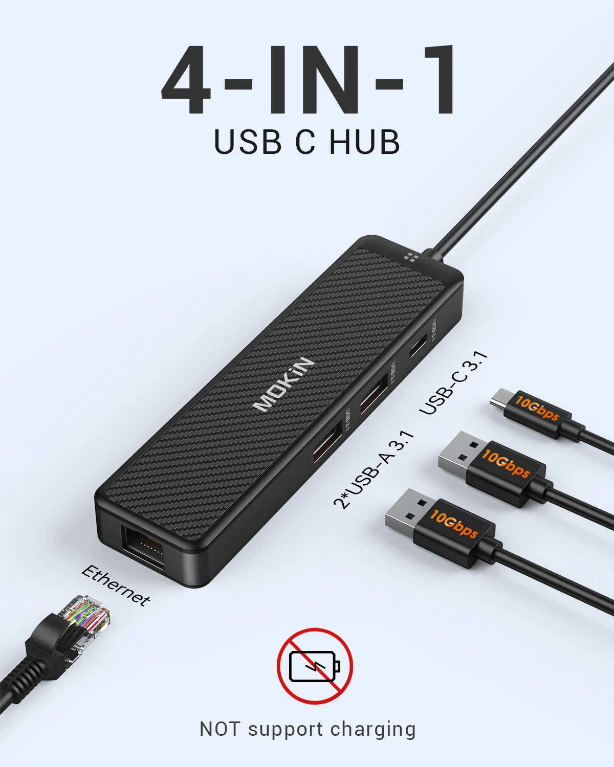 MOKiN 4 IN 1 10Gbps USB-C to Ethernet Adapter for Laptop