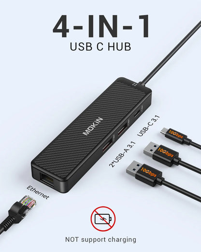 MOKiN 4 IN 1 10Gbps USB-C to Ethernet Adapter for Laptop