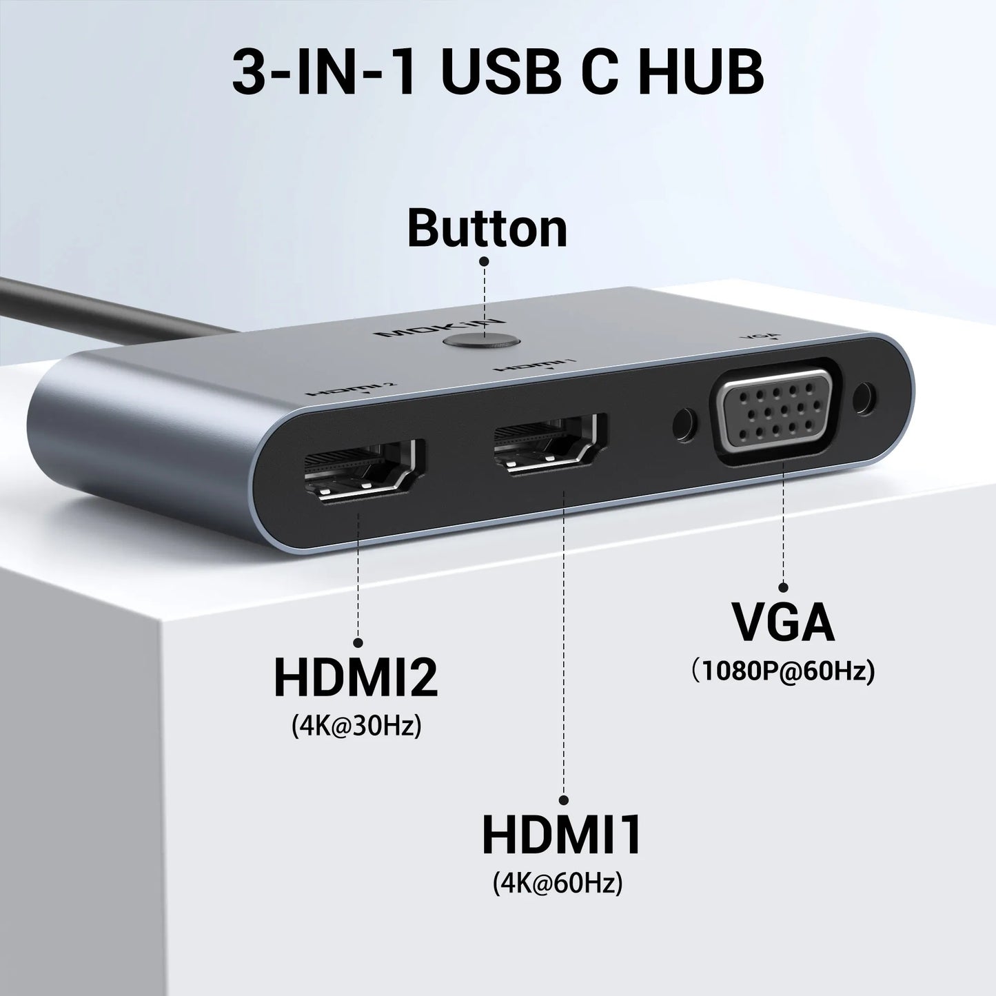 MOKiN 3 IN 1 USB-C to Dual HDMI VGA Adapter