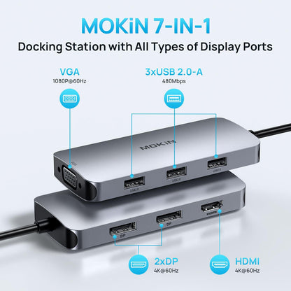 MOKiN 7-IN-1 Laptop Docking Station Dual DisplayPort