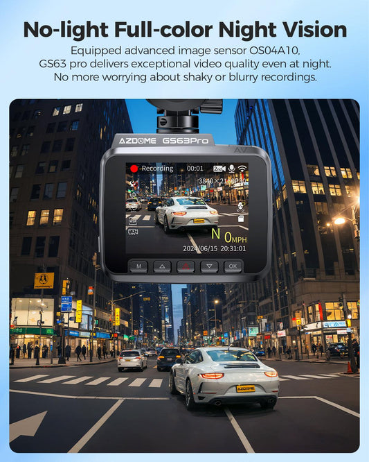 Cámara de salpicadero AZDOME GS63 Pro de 2 canales 4K con visión nocturna a todo color y sin luz