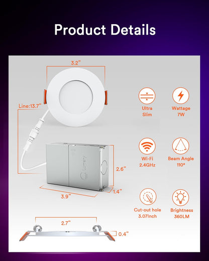 Lumary Wi-Fi Smart Canless Recessed Lighting 3 inch 12 PCS