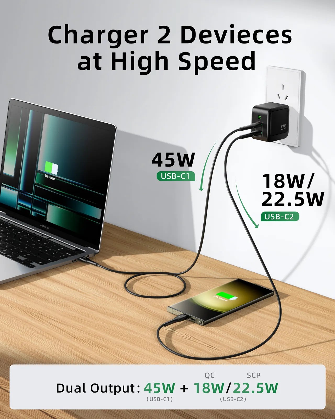 MOKiN 67W GaN USB-C Charger Foldable Wall Charger