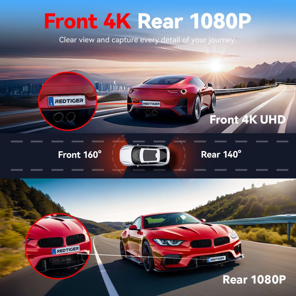 Redtiger A4 4K+1080P Voice Control 5.8GHz WIFI Dash Cam