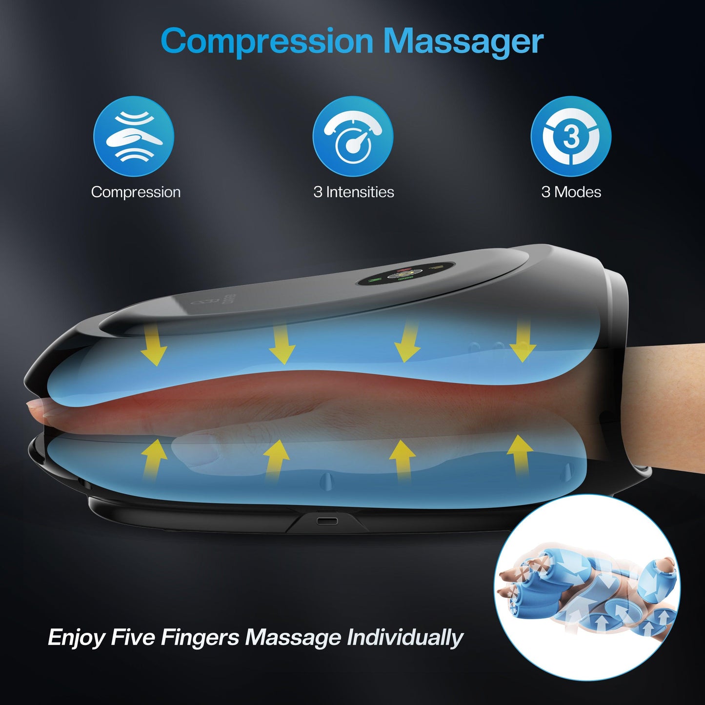 COMFIER Hand Massager Machine for Arthristis,Carpal Tunnel,Hand Massage with Heat and Compression,APP Control,Hand Wrist Finger Massager with Vibration - 4101B