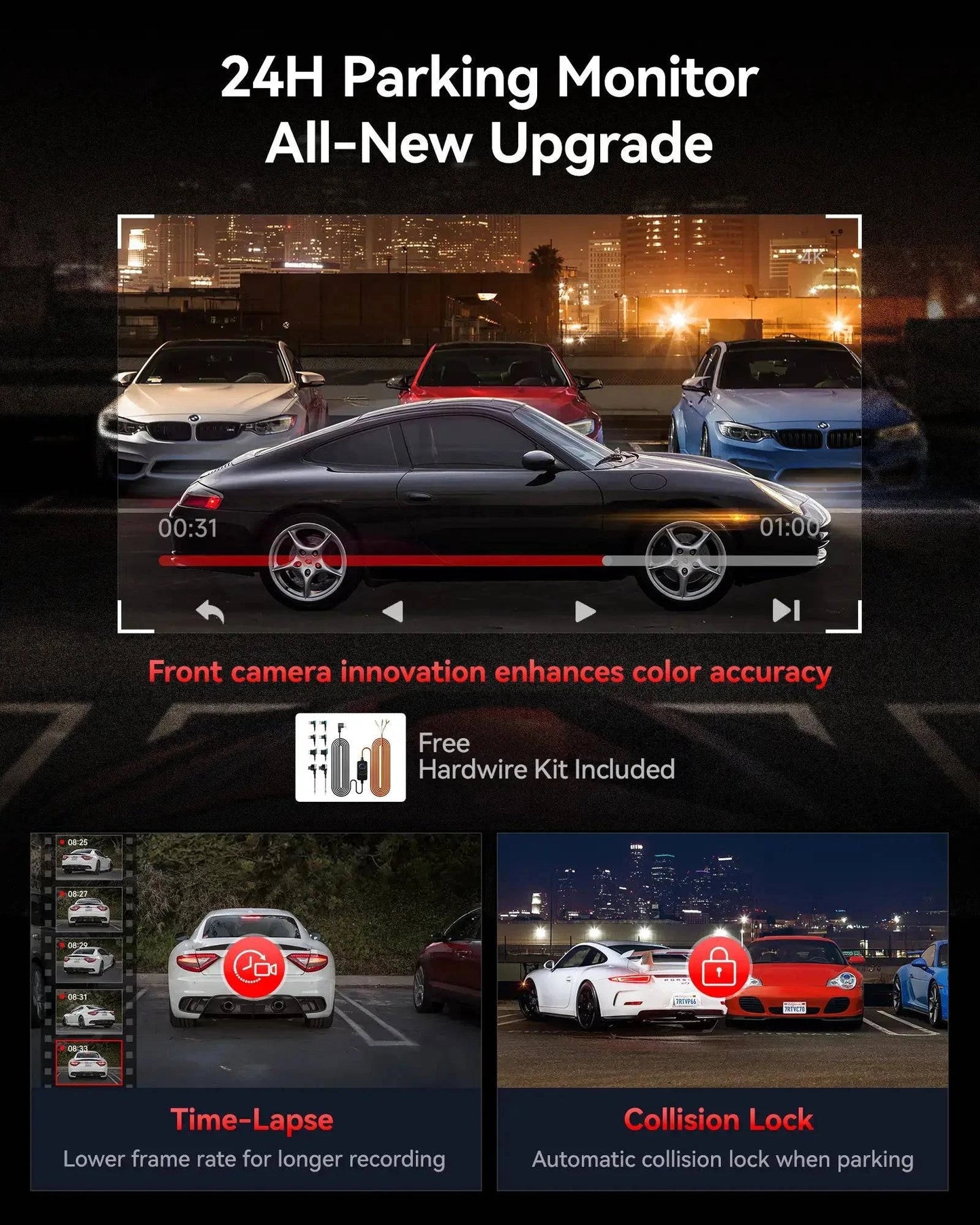 Redtiger View Clear 70 4K+2.5k Superior Night View 5.8Ghz WiFi 6 Dash Cam