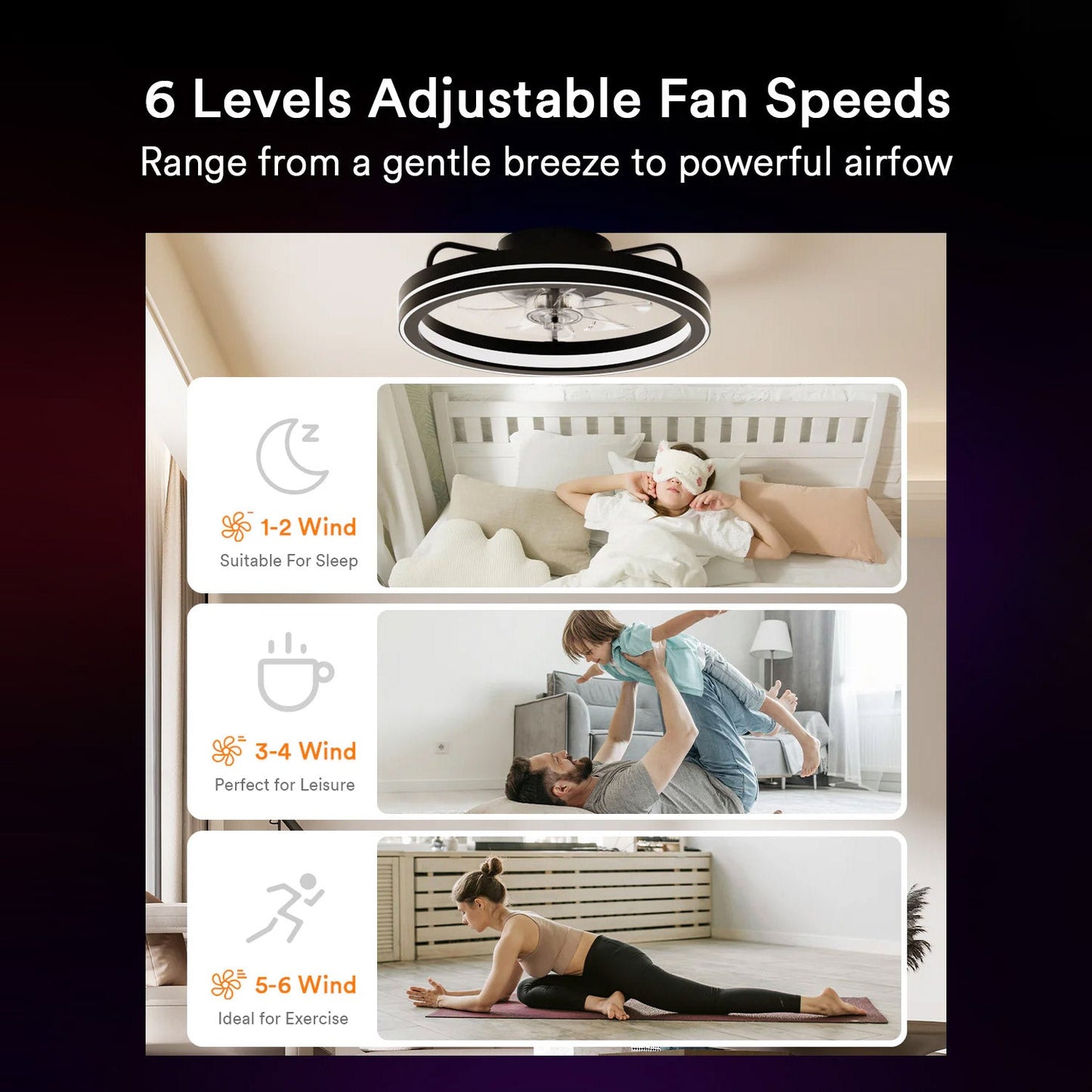 Lumary Smart LED  Fan with Night Light Black