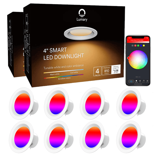 Lumary Smart Wi-Fi Recessed Can Light RGB LED Retrofit Downlight 4 inch 8 PCS