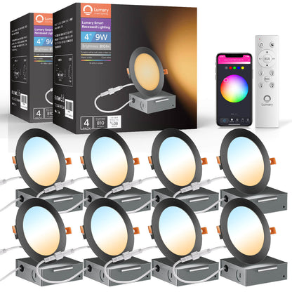 Lumary Wi-Fi Smart Ultra-thin Recessed Lighting Black 4 inch 8PCS (With Remote Controller)