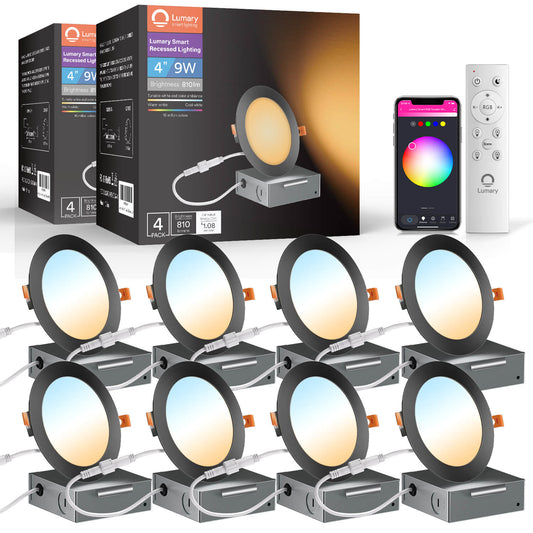 Lumary Wi-Fi Smart Ultra-thin Recessed Lighting Black 4 inch 8PCS (With Remote Controller)