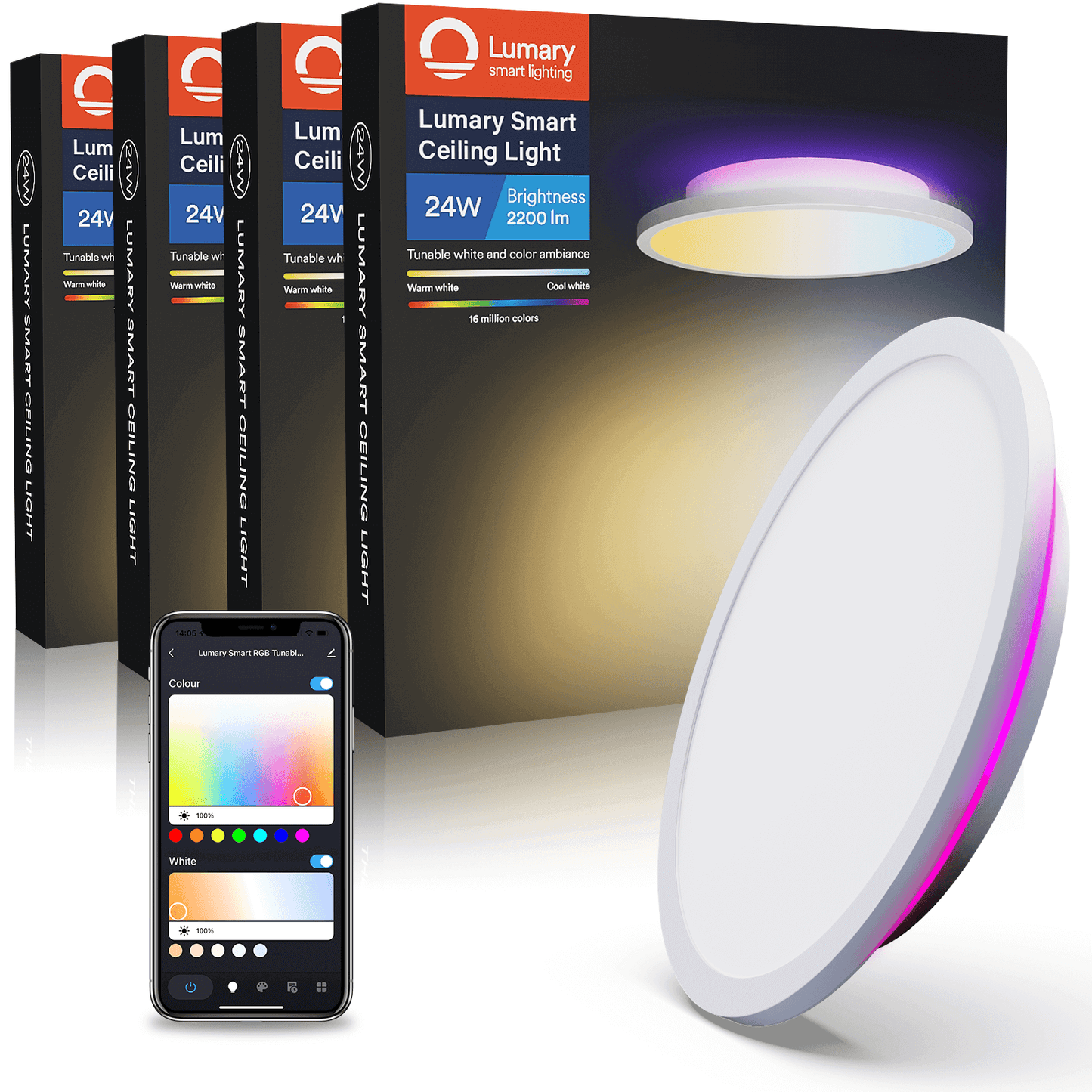 Lumary Wi-Fi Smart Ceiling Light With Ambient Light 24W 4PCS