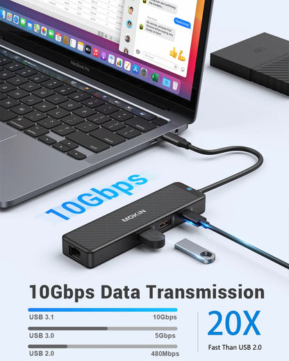 MOKiN 4 IN 1 10Gbps USB-C to Ethernet Adapter for Laptop